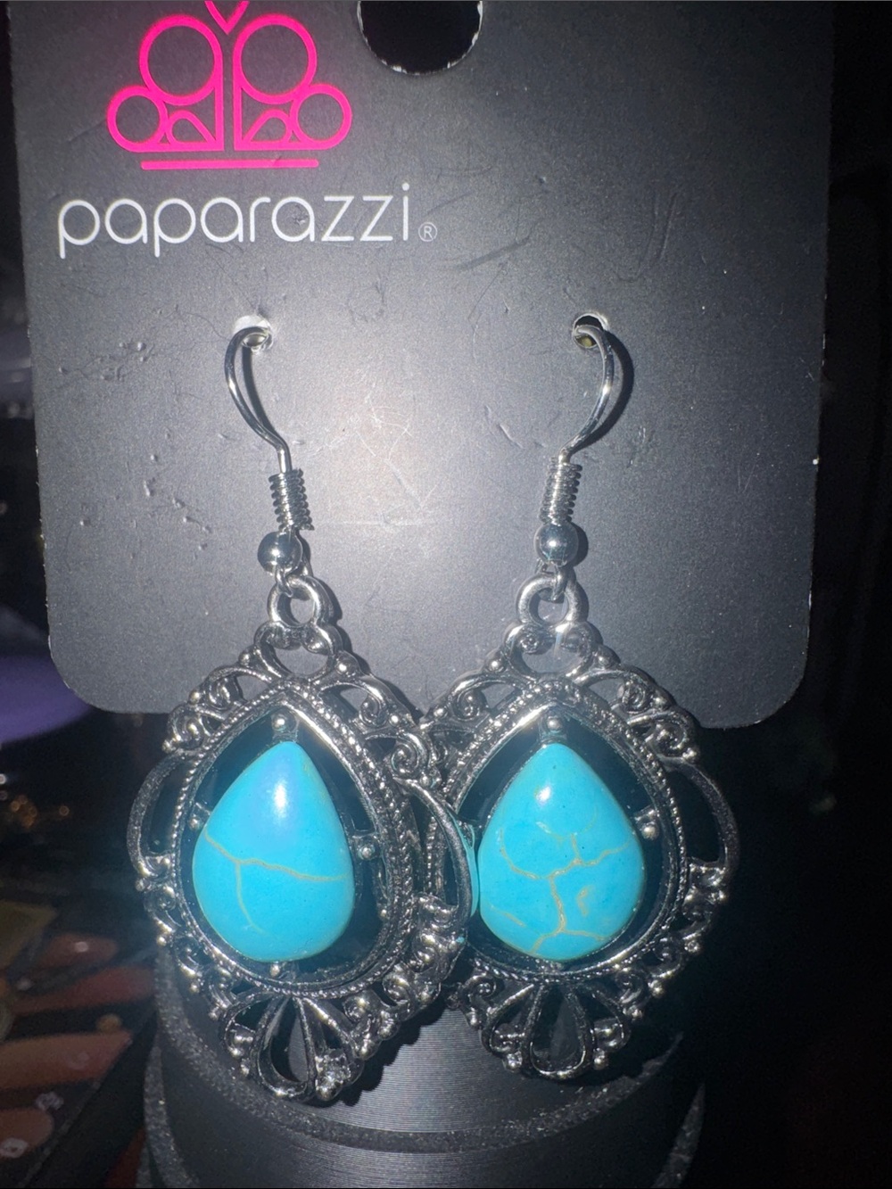 Paparazzi Turquoise Teardrop Silver Dangle Earrings